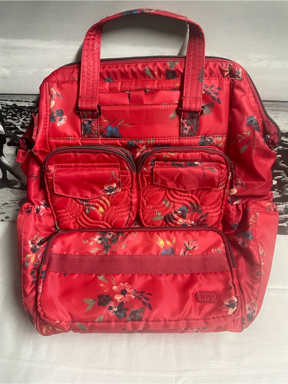 Lug Via Red Floral Backpack Tote